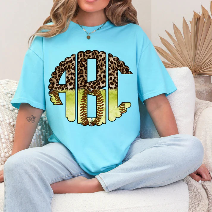 Softball Leopard Monogram Transfer